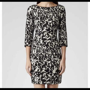 REISS black white metallic abstract animal print dress